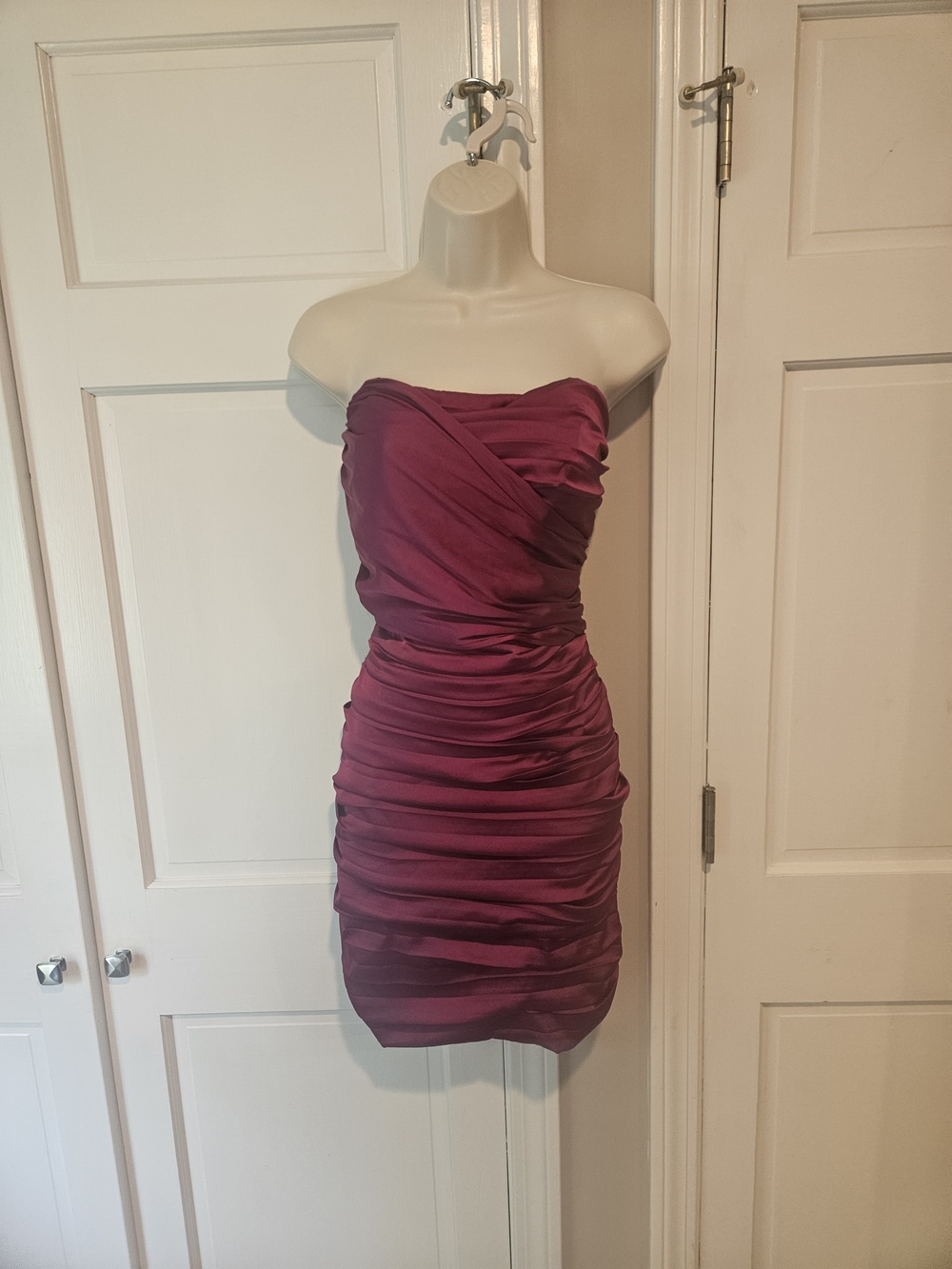 Express Strapless Ruched Dress in Berry